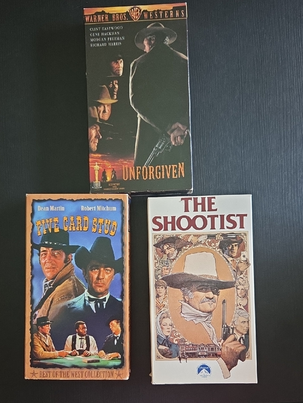 3 Vintage Western Movies on VHS - Unforgiven, The Shootist and Five Card Stud